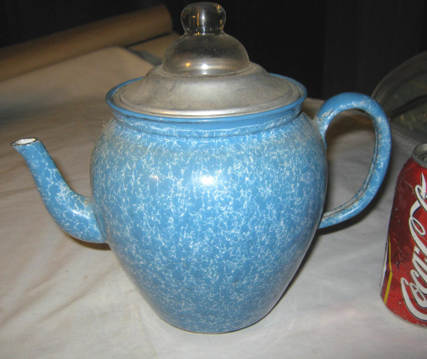 ANTIQUE USA ROBBINS EGG BLUE ENAMEL GRANITEWARE KITCHEN TEA KETTLE PA COFFEE POT