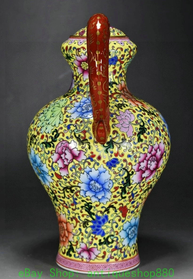 10.6" Yongzheng Enamel Colour Porcelain Gold Dragon Head Wine Tea Pot Flagon-