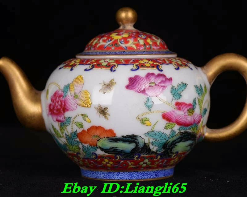 6" Yongzheng Marked Old Chinese Colour Enamel Porcelain Palace Flower Teapot-