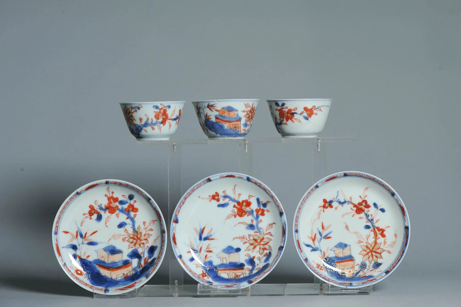 #3 piece Antique Tea set Chinese porcelain Imari Enamel Flowers Kangxi (1662-...