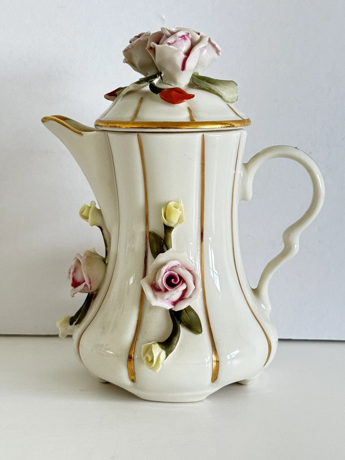 Antique Vintage Porcelain Teapot w/ Gold Accents Porcellana N