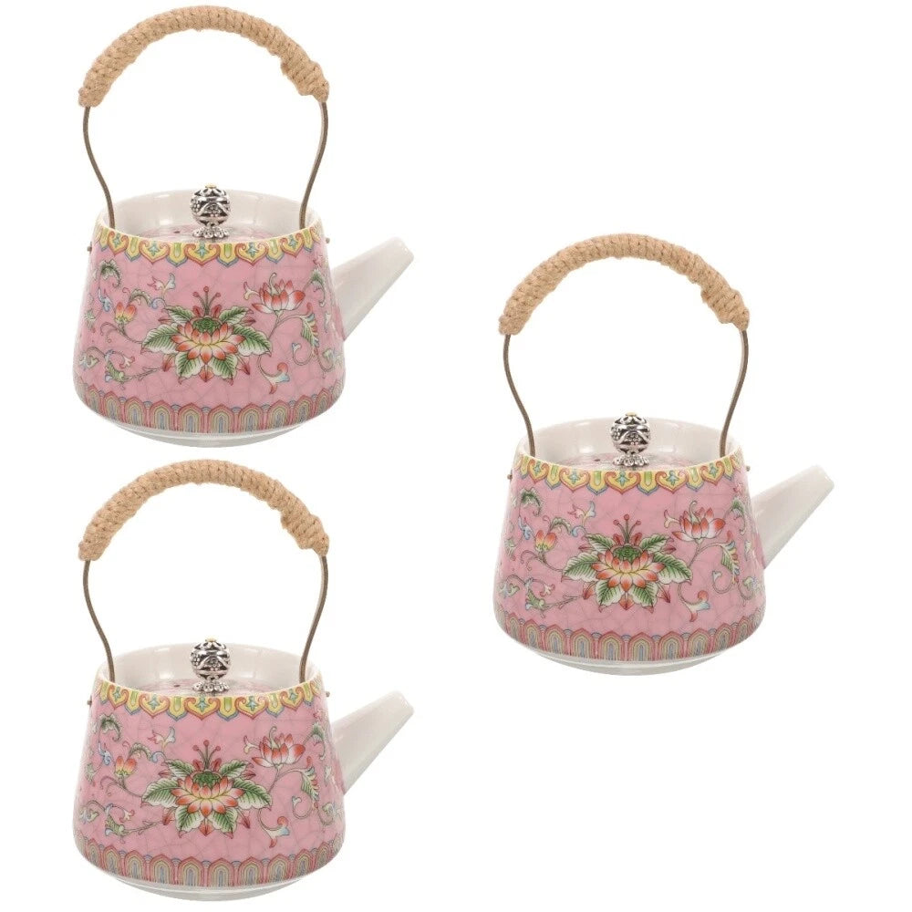 3 Count Enamel Teapot Travel Porcelain Pots Chinese Style Kettle
