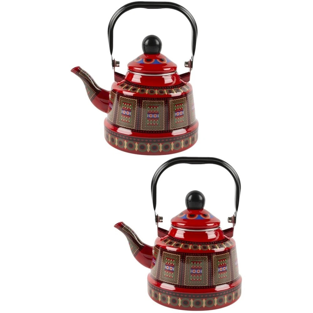 2 Count Enamel Teapot Woman Retro for Stovetop Porcelain Kettle Coffee