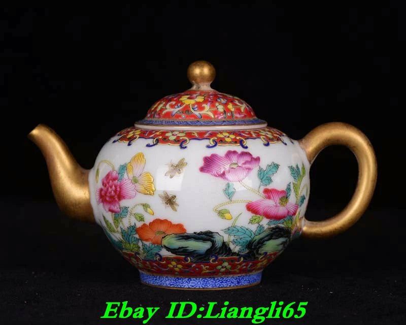 6" Yongzheng Marked Old Chinese Colour Enamel Porcelain Palace Flower Teapot-