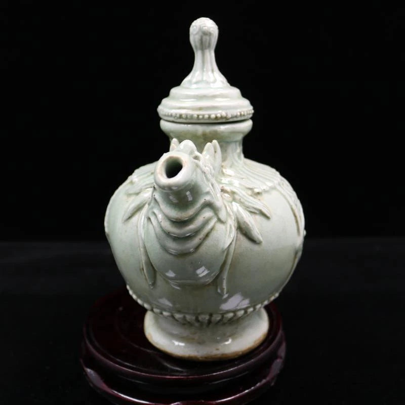 9.10 inch Chinese Song Celadon Cracked Porcelain Carved Dragon Teapot