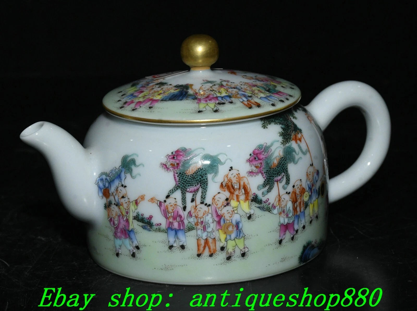 5.5''Qing Qianlong Enamel Colour Porcelain Gold Tongzi Wine Tea Pot Flagon-