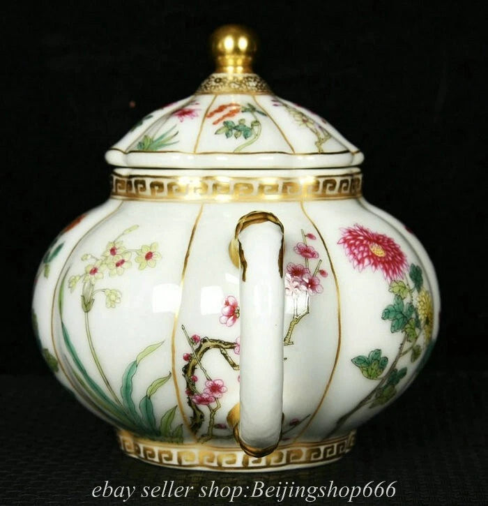 7.2" Old Chinese Yongzheng Dynasty Enamel Porcelain Gild Flower Kettle Pot