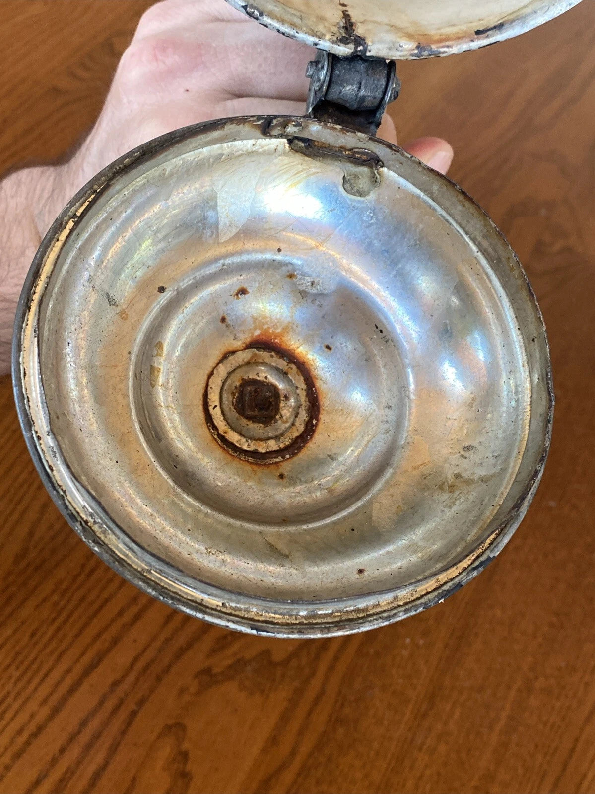 ANTIQUE GREY GRANITEWARE ENAMEL COFFEE TEAPOT IRON HANDLE WOOD KNOB PAT OCT 1889