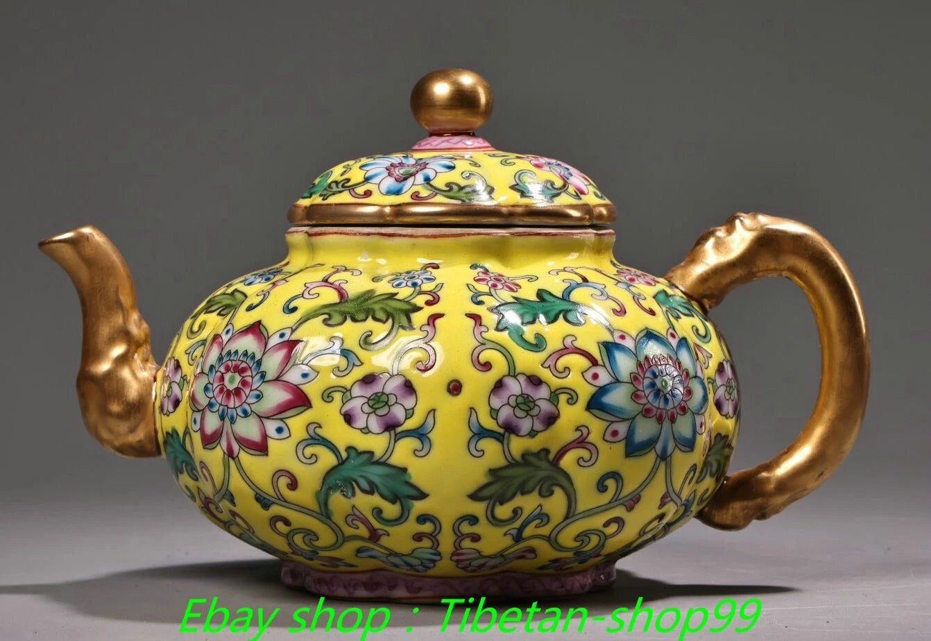 5.9''Old Qing Yongzheng Marked Enamel Colour Porcelain Gilt Wine Tea Pot Flagon
