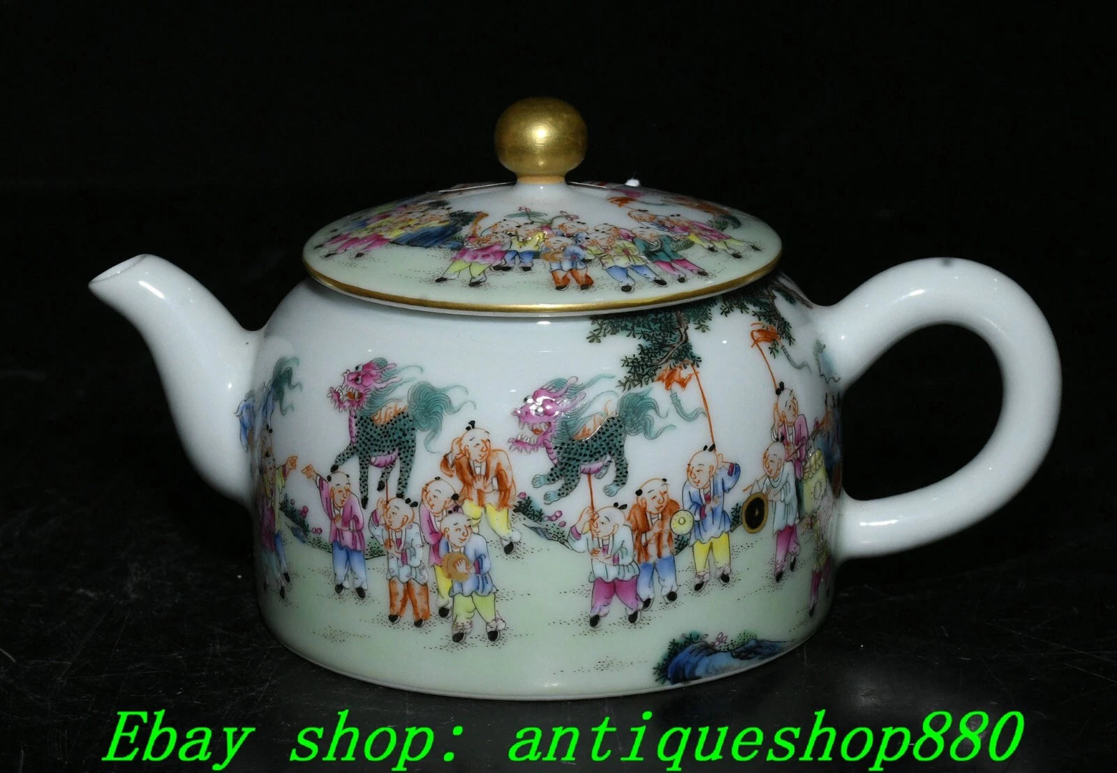 5.5''Qing Qianlong Enamel Colour Porcelain Gold Tongzi Wine Tea Pot Flagon-