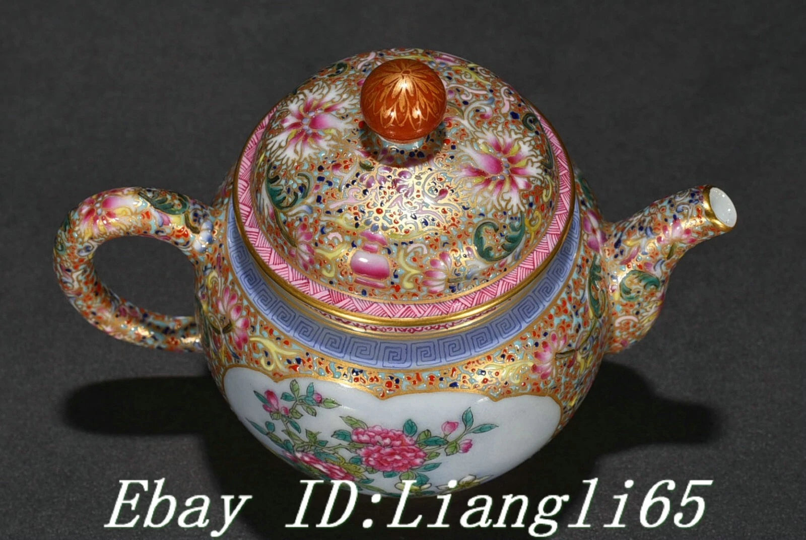 5'' Qing Qianlong Enamel Colour Porcelain Gold Peony Flower Wine Tea Pot Flagon-