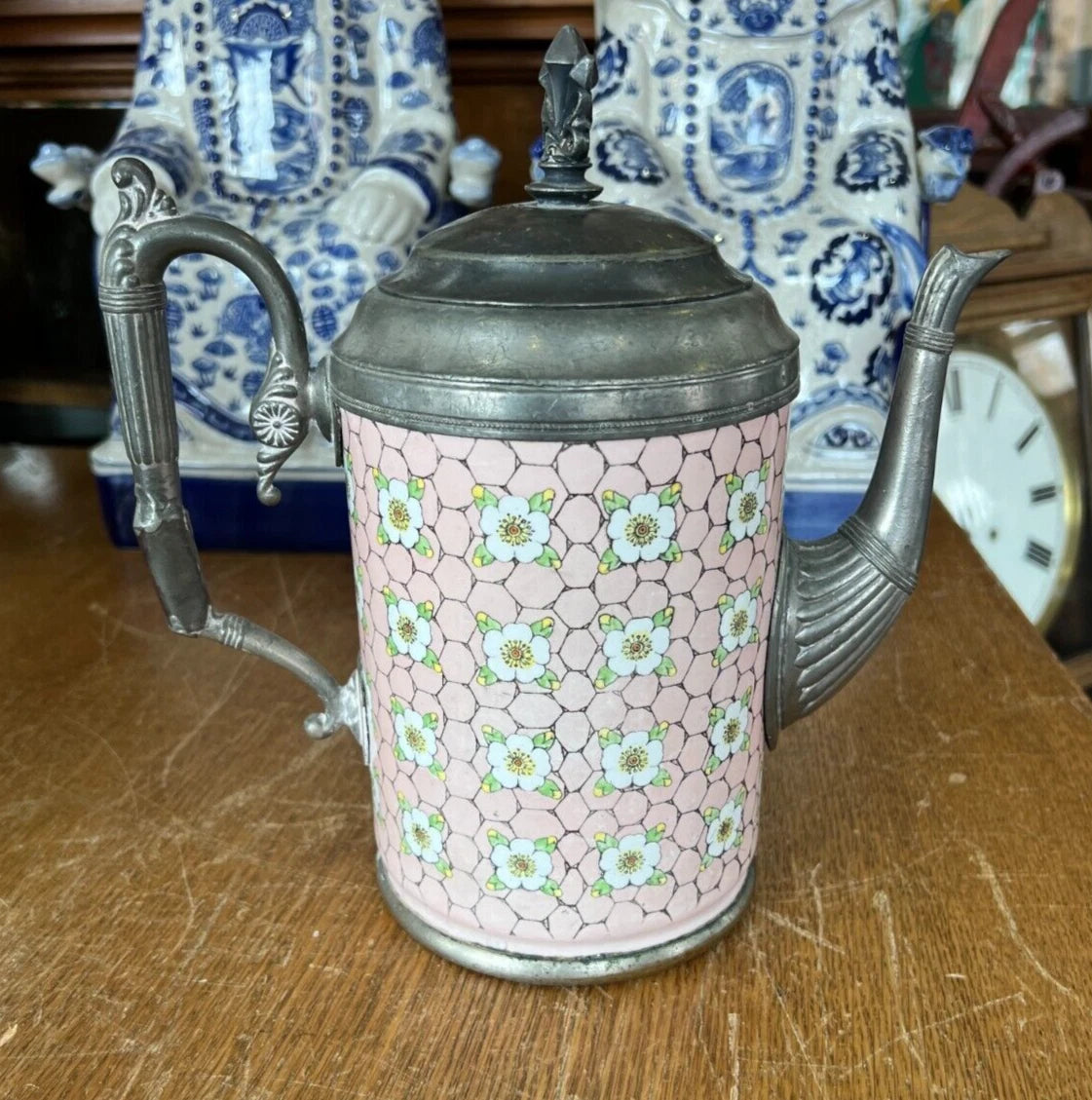 Antique Graniteware and Enamel Coffee Pot / Teapot with Lid