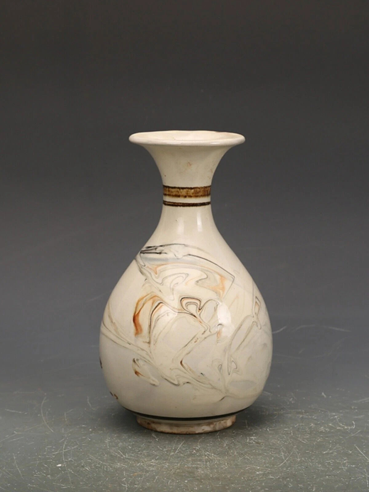 8.3"China CiZhou Kiln Porcelain Is Huairen Kiln Gnarled Enamel Yu Hu Chun Vase 4