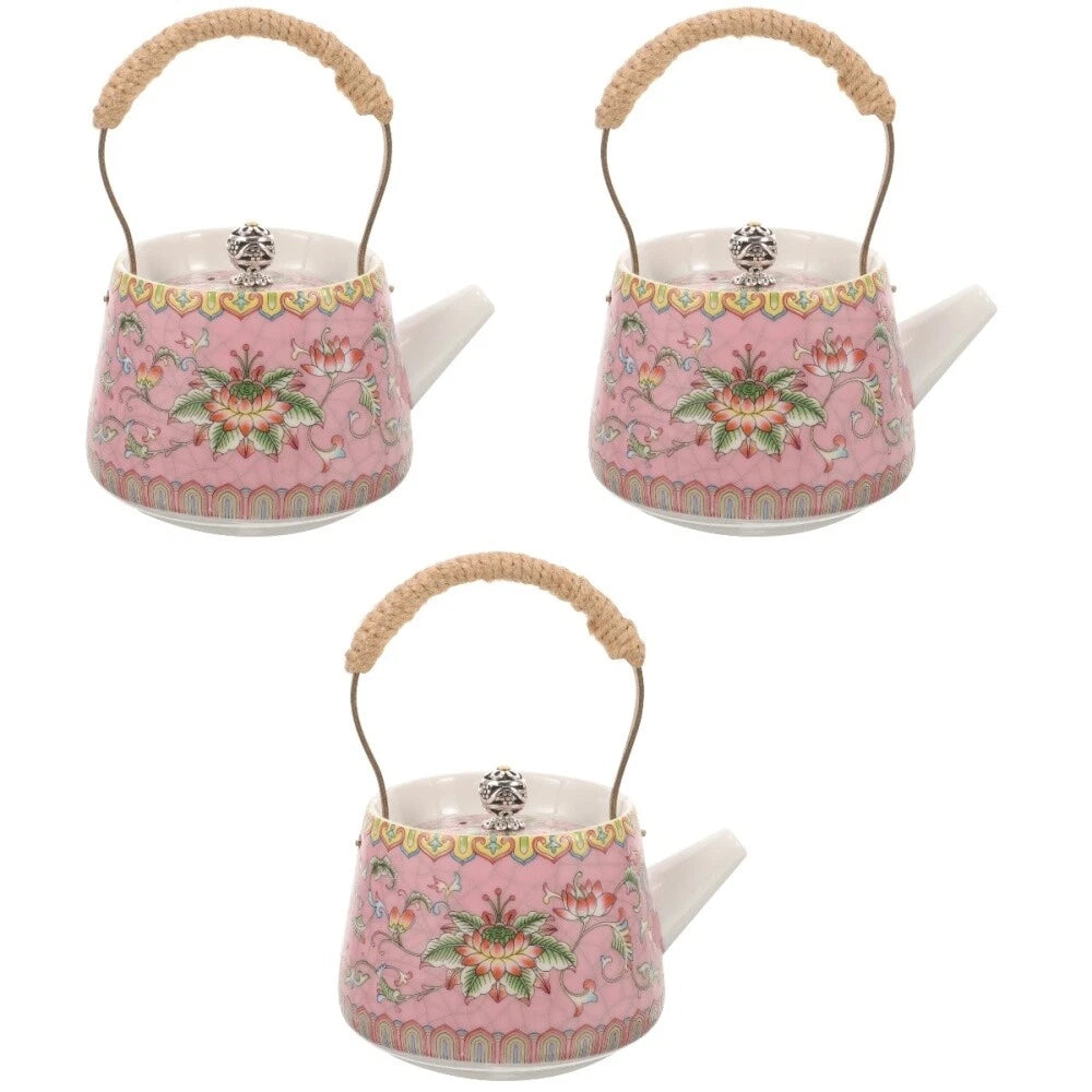 3 Count Enamel Teapot Travel Porcelain Pots Chinese Style Kettle