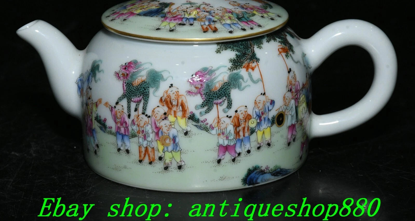 5.5''Qing Qianlong Enamel Colour Porcelain Gold Tongzi Wine Tea Pot Flagon-