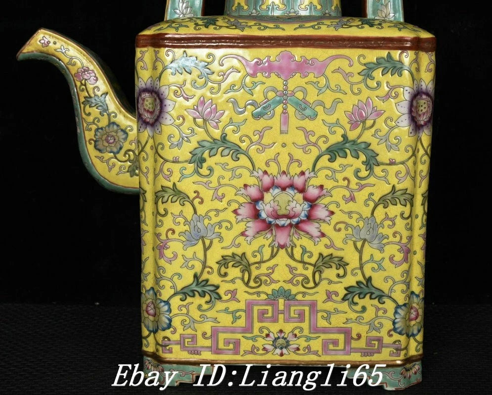 16.3'' Old Qing Yongzheng Enamel Colour Porcelain Gold Peony Teapot Teakettle-