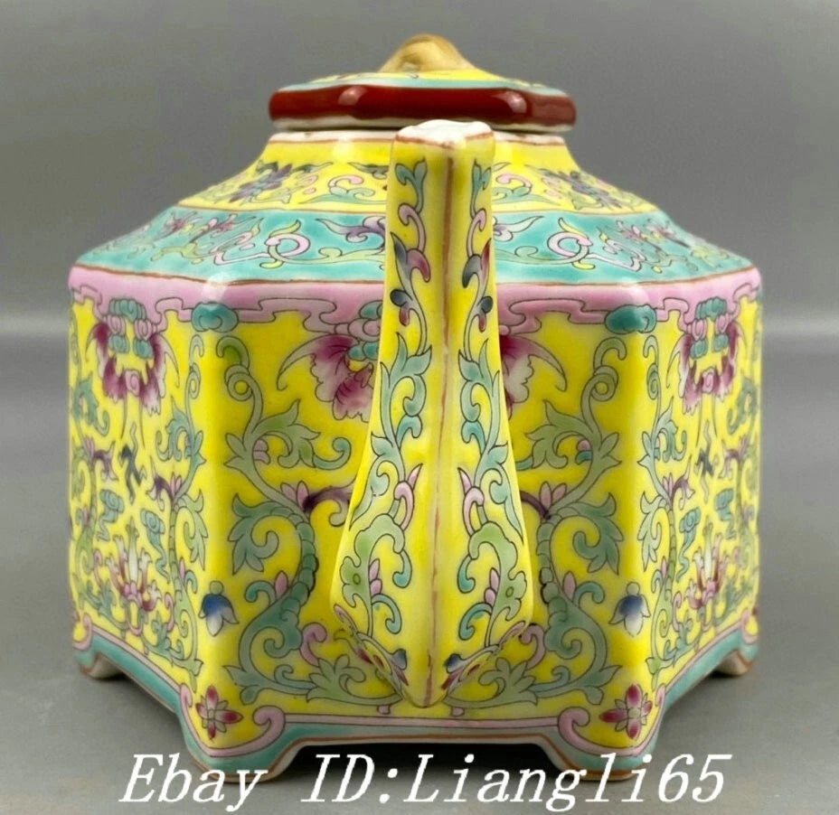 6.1" Daqing Yongzheng Yellow Glaze Enamel Colour Porcelain Wine Tea Pot Flagon-