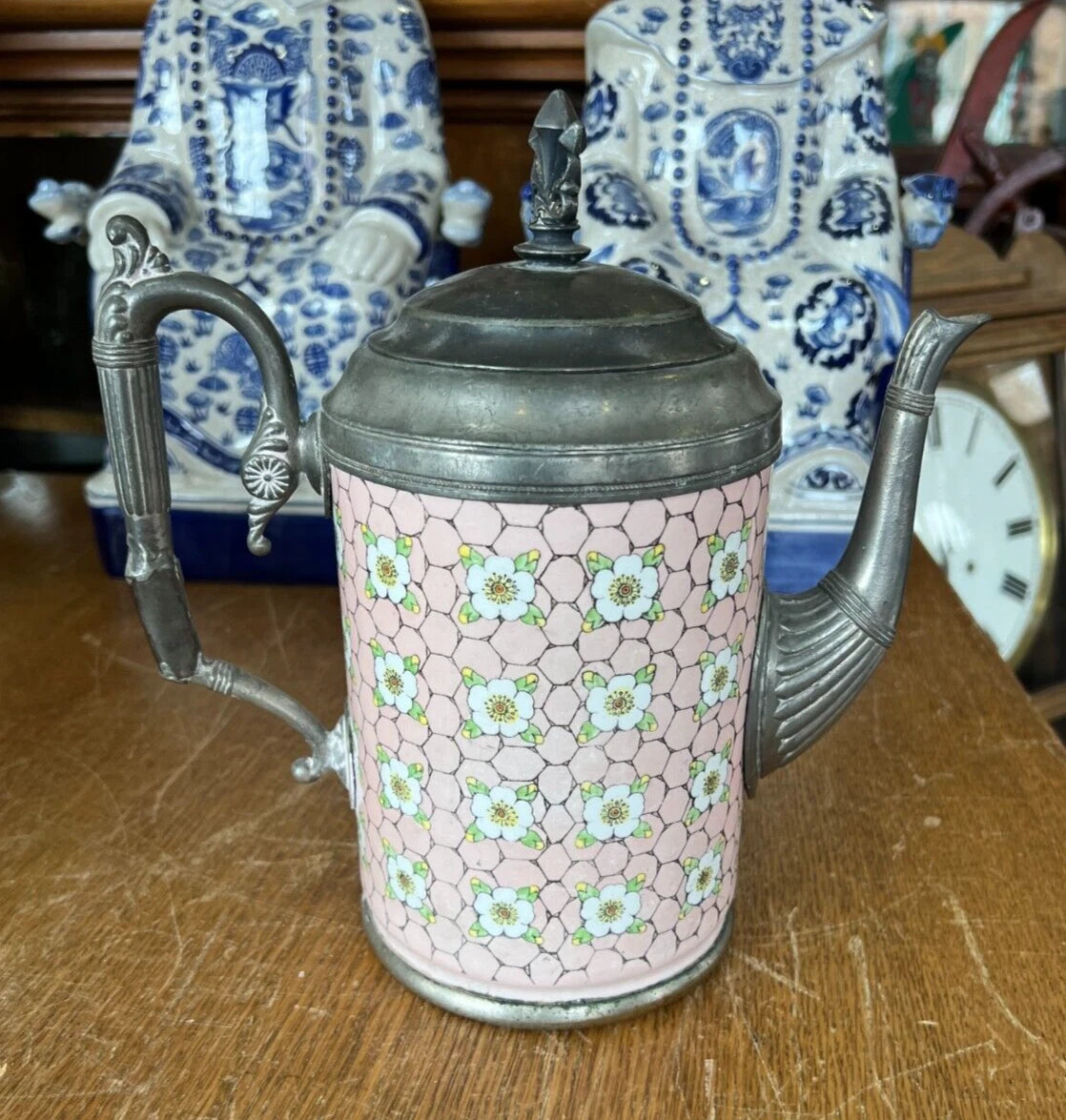 Antique Graniteware and Enamel Coffee Pot / Teapot with Lid