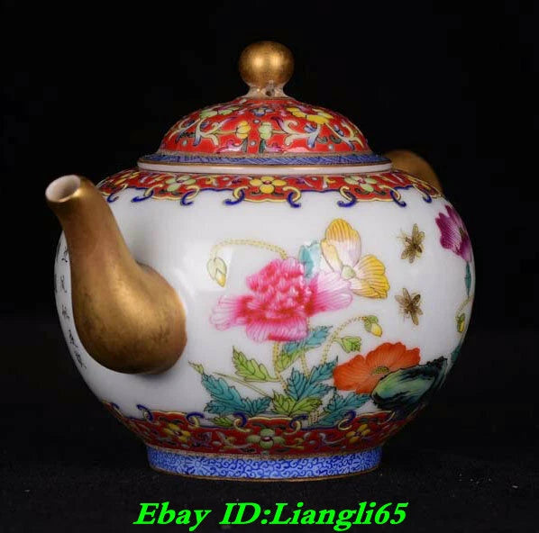 6" Yongzheng Marked Old Chinese Colour Enamel Porcelain Palace Flower Teapot-