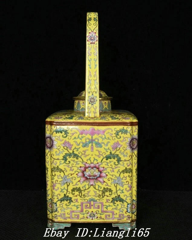 16.3'' Old Qing Yongzheng Enamel Colour Porcelain Gold Peony Teapot Teakettle-