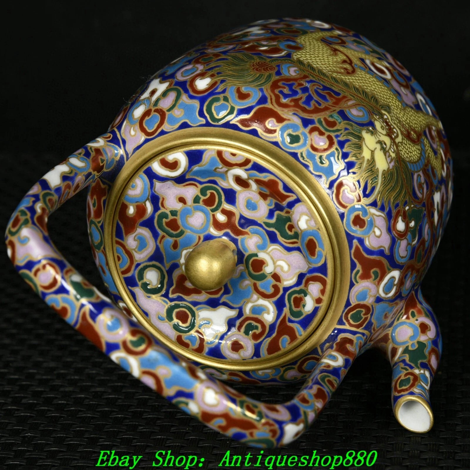 4.9''Qing Qianlong Marked Enamel Colour Porcelain Gold Kylin Wine Tea Pot Flagon-