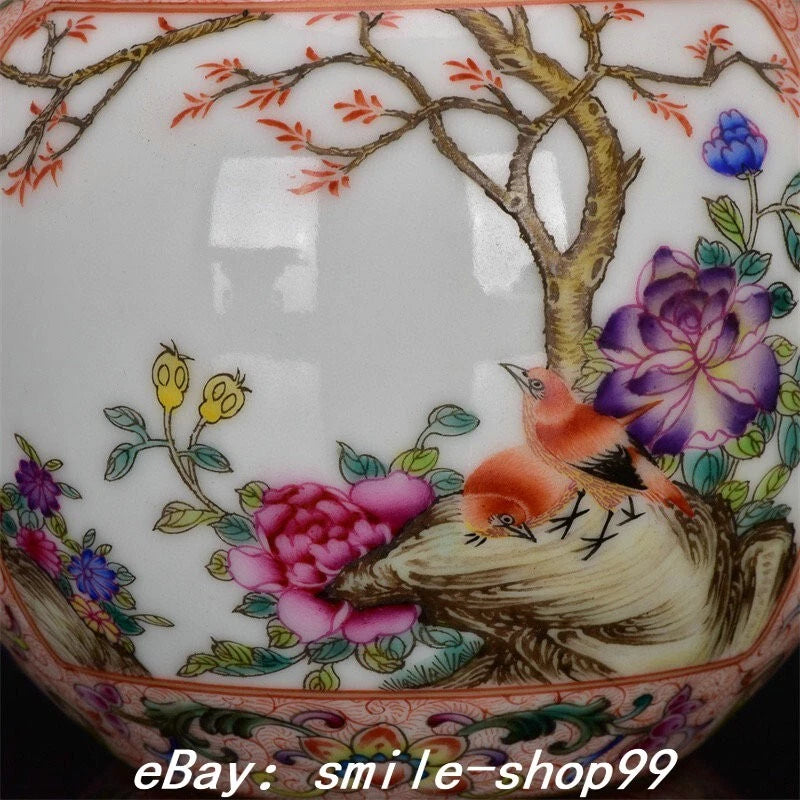 7" Qianlong Dynasty Enamel Colour Porcelain Gilt Fengshui Flower Bird Kettle Pot