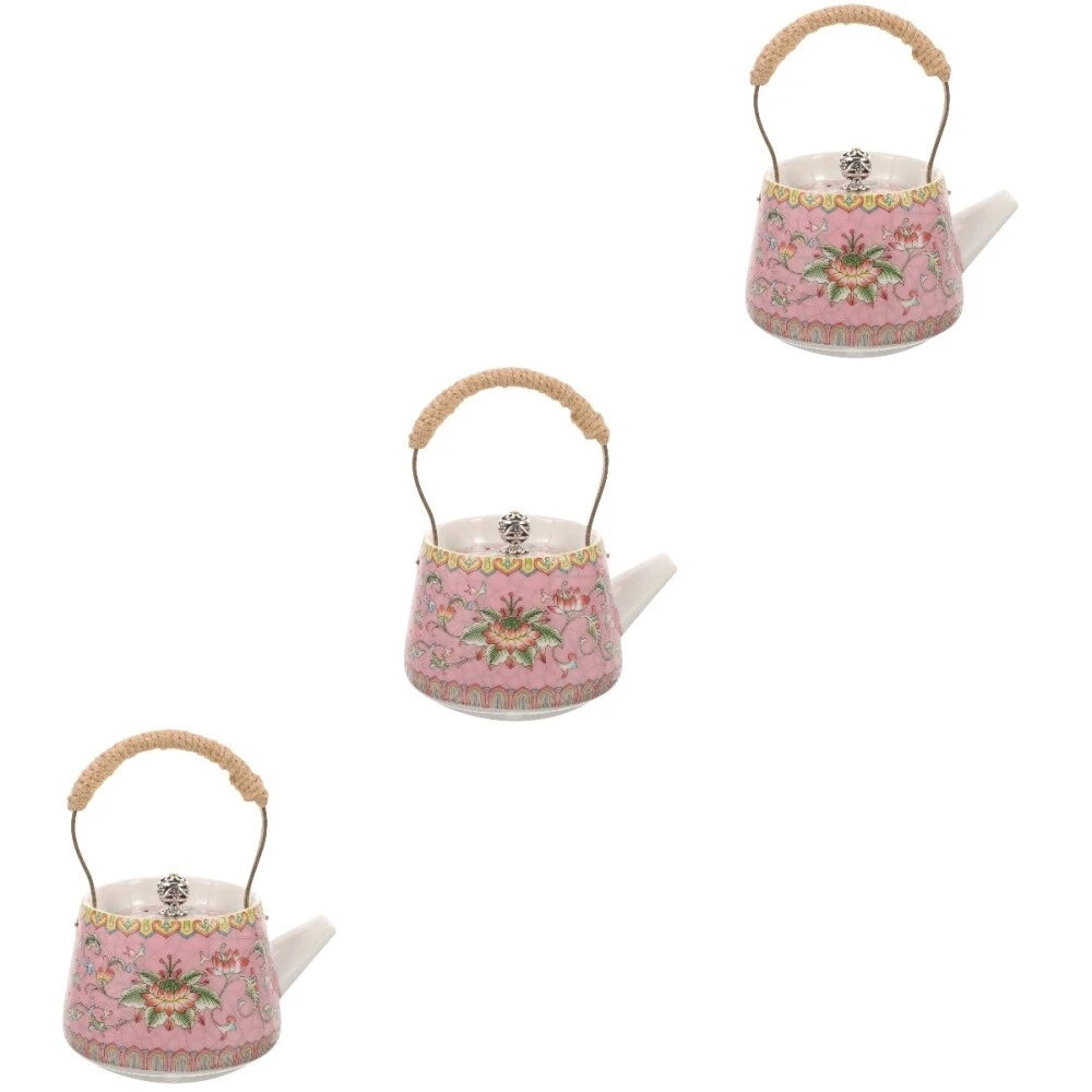 3 Count Enamel Teapot Travel Porcelain Pots Chinese Style Kettle