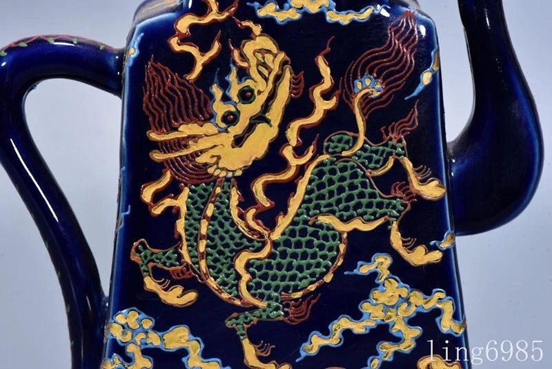 9.6"China Ming Dynasty enamel porcelain dragon loong pattern Wine Tea Pot Flagon