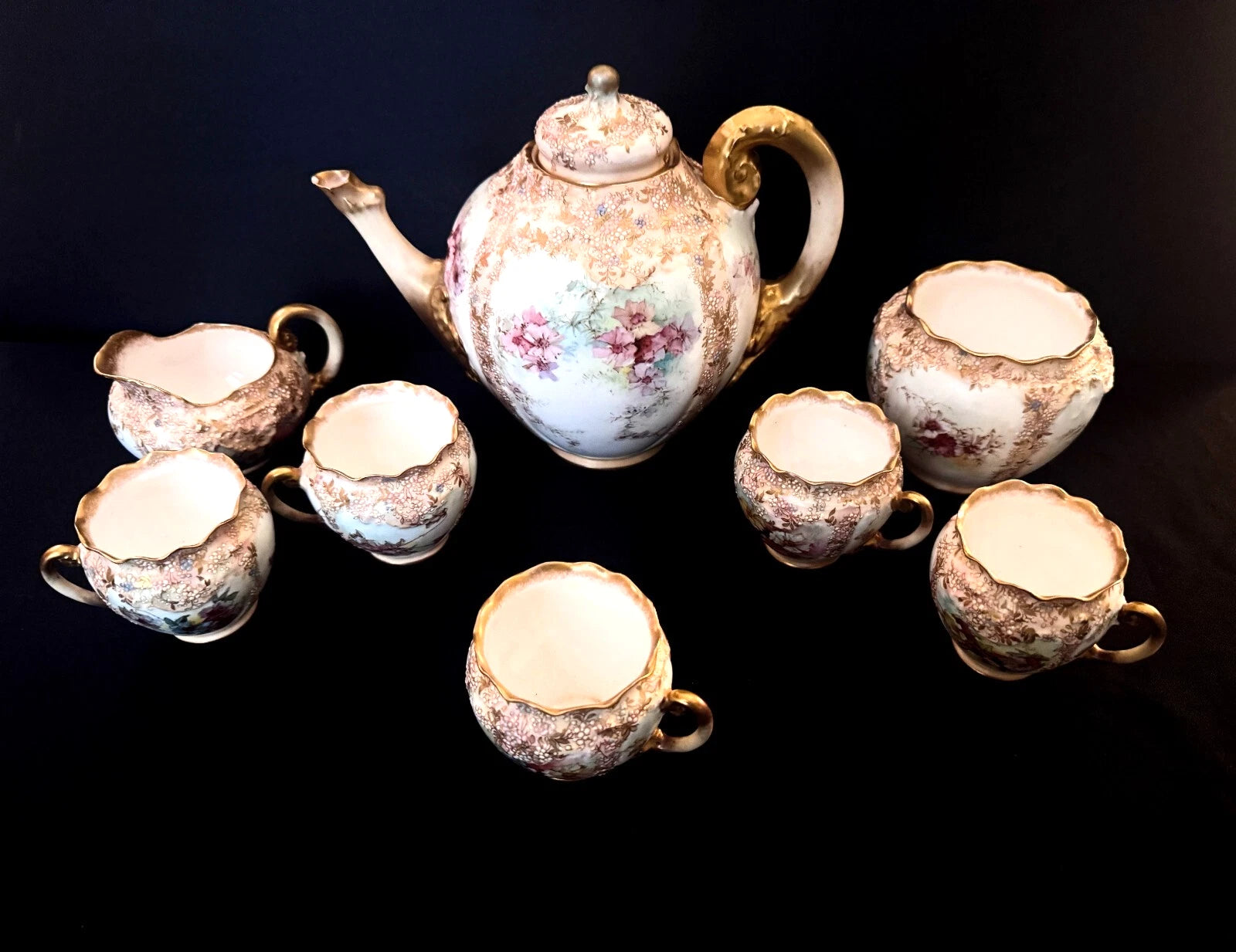 Antique Doulton Burslem Teapot Creamer Sugar Demitasse Cups 9 pcs 1891 GW-1217
