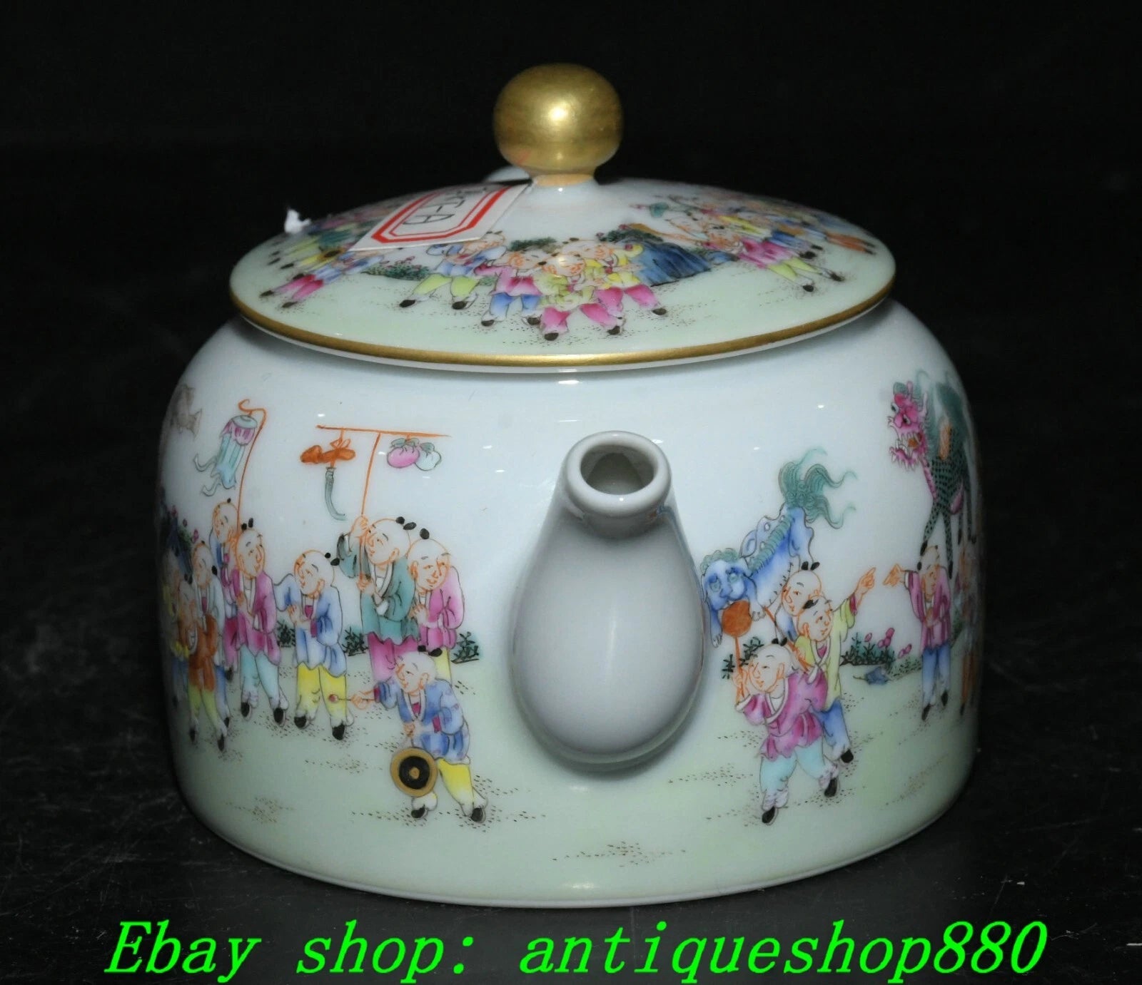 5.5''Qing Qianlong Enamel Colour Porcelain Gold Tongzi Wine Tea Pot Flagon-