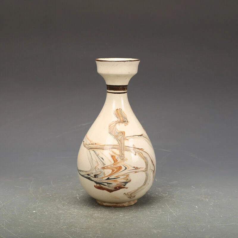 7.8"China CiZhou Kiln Porcelain Is Huairen Kiln Gnarled Enamel Yu Hu Chun Vase 4