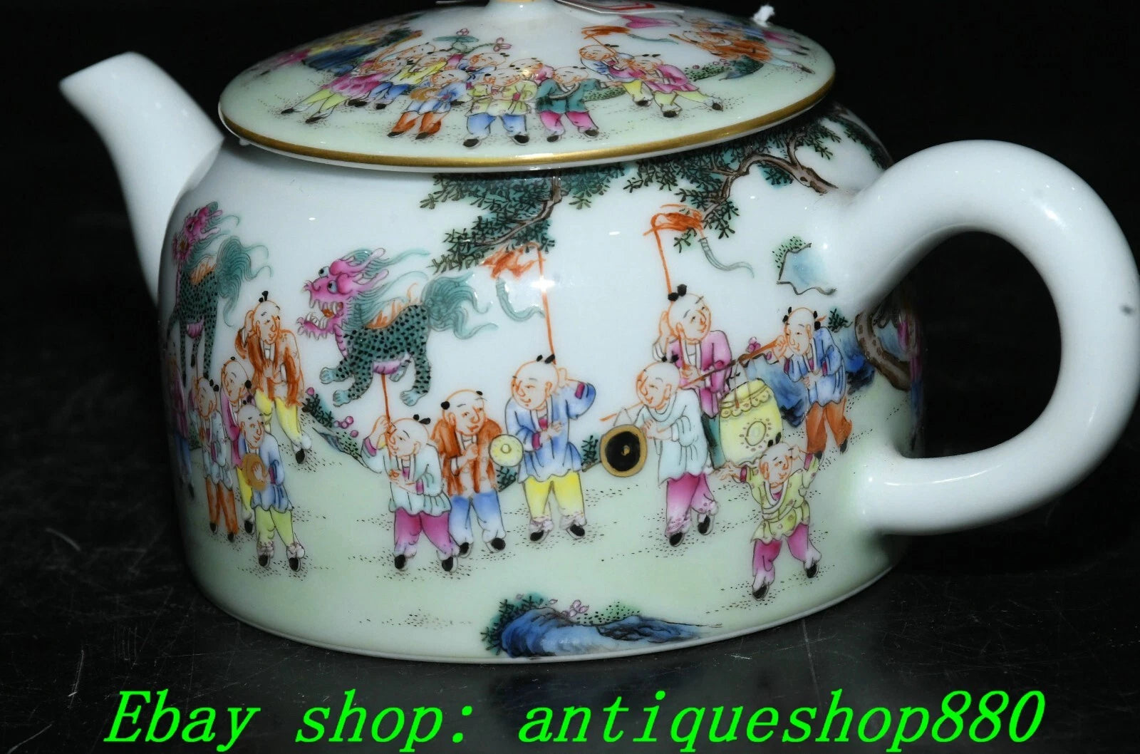 5.5''Qing Qianlong Enamel Colour Porcelain Gold Tongzi Wine Tea Pot Flagon-