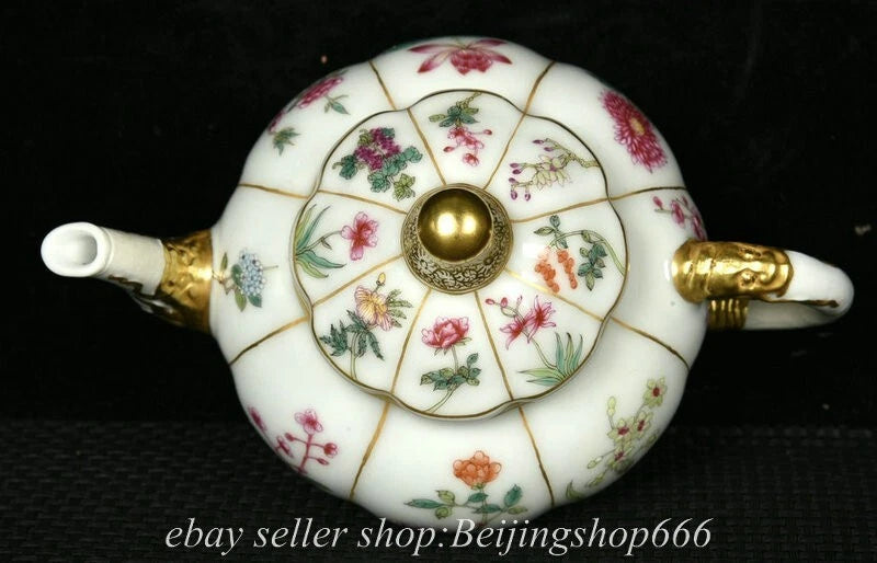 7.2" Old Chinese Yongzheng Dynasty Enamel Porcelain Gild Flower Kettle Pot