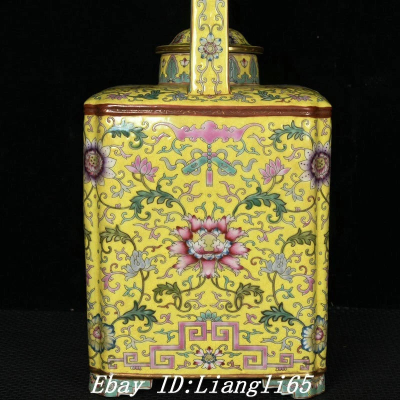 16.3'' Old Qing Yongzheng Enamel Colour Porcelain Gold Peony Teapot Teakettle-