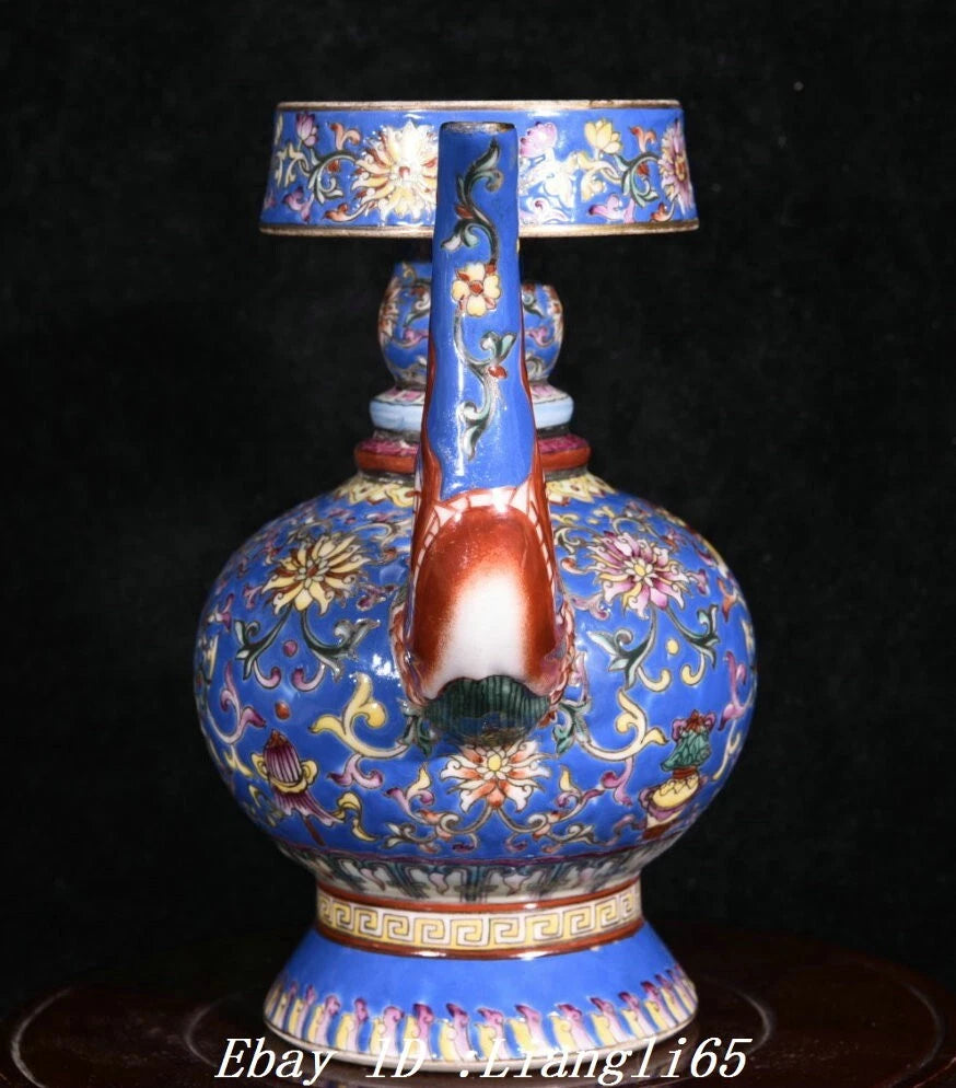 8'' Enamel Colour Porcelain Gilt Dragon Head 8 Auspicious Symbol Tea Pot Flagon-