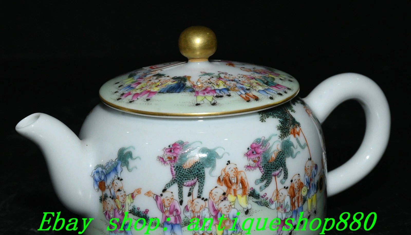 5.5''Qing Qianlong Enamel Colour Porcelain Gold Tongzi Wine Tea Pot Flagon-