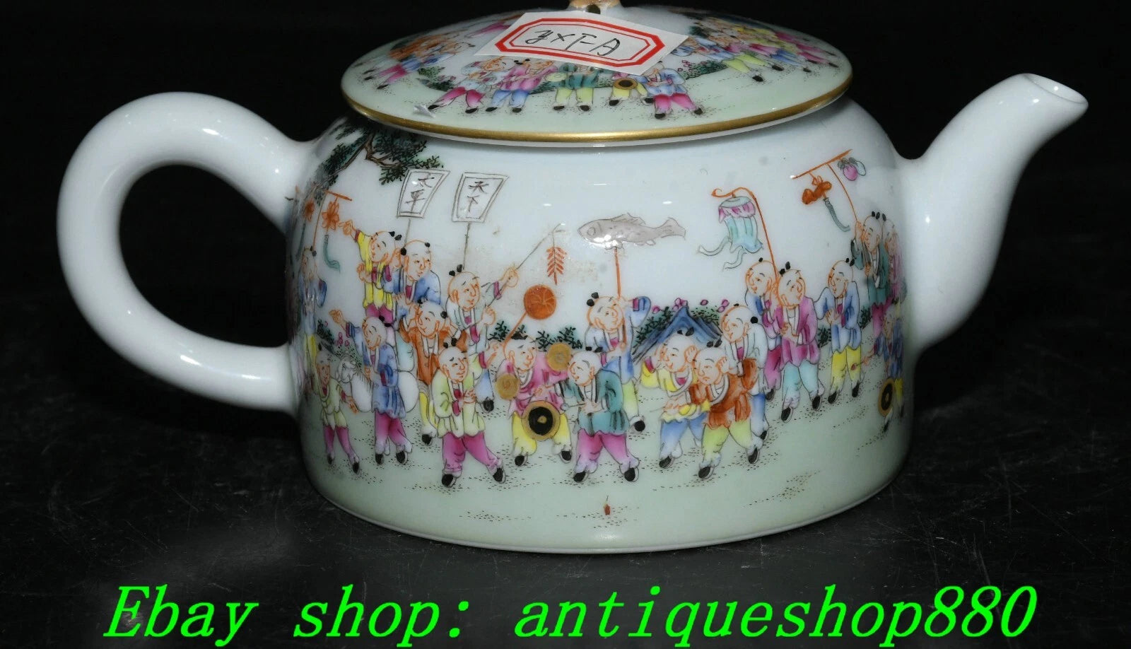 5.5''Qing Qianlong Enamel Colour Porcelain Gold Tongzi Wine Tea Pot Flagon-