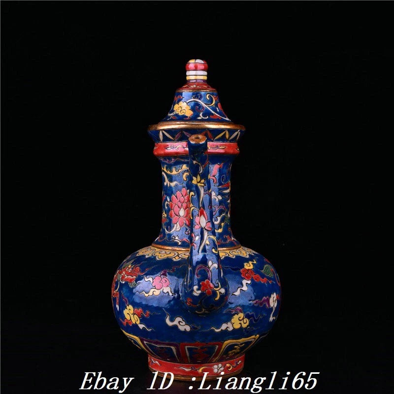 12.5" Enamel Colour Porcelain Gilt Kylin Kirin Phoenix Birds Wine Tea Pot Flagon-