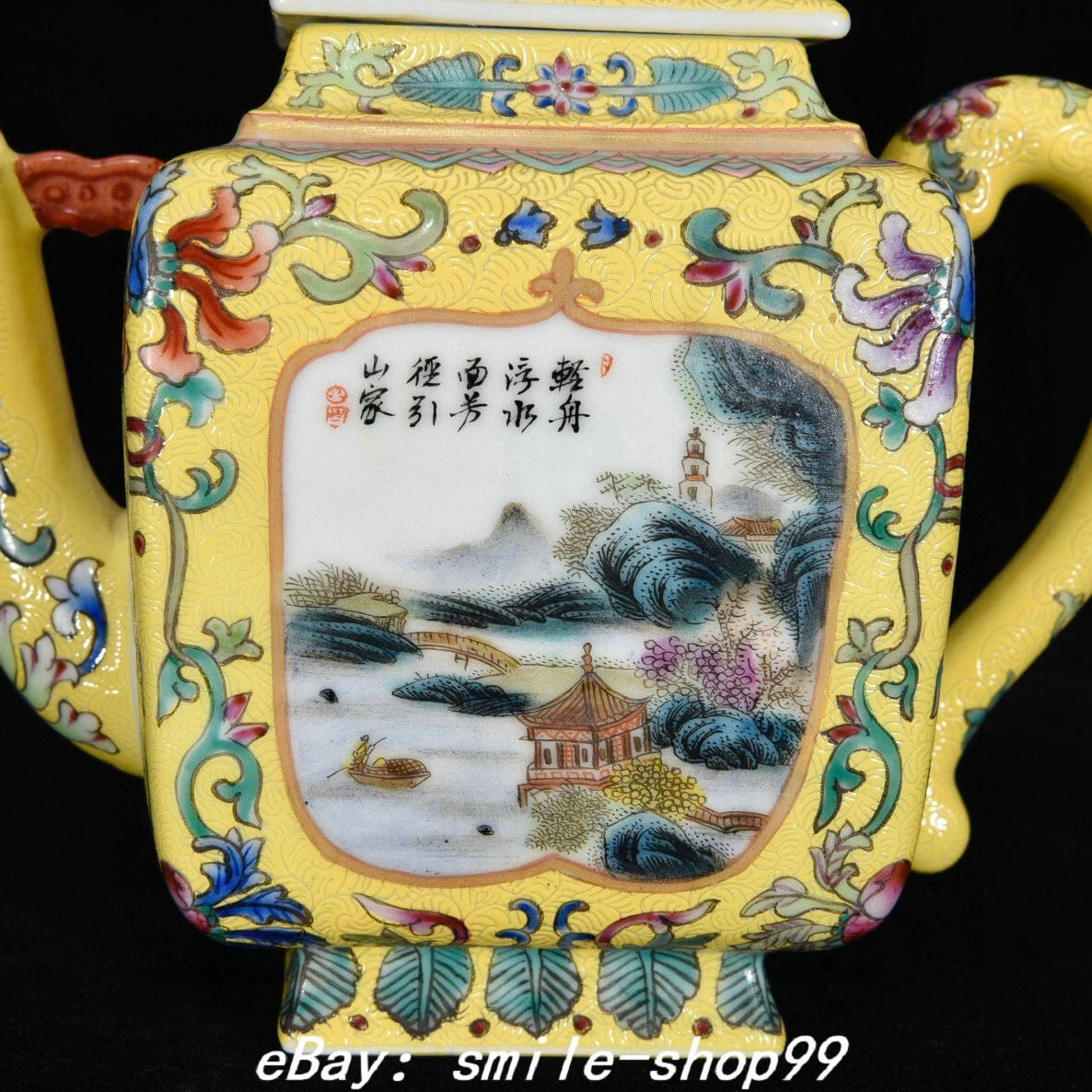 7" Yongzheng Dynasty Enamel Colour Porcelain Gilt Fengshui landscape Kettle Pot