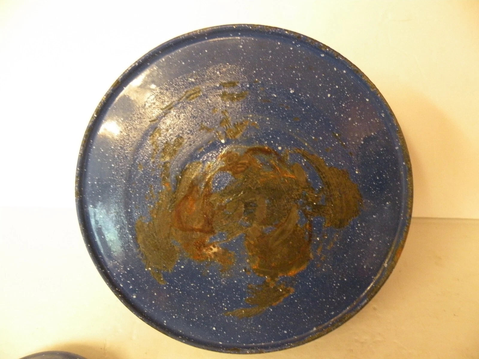 1970s BLUE WHITE SPECKLES ENAMELWARE TEAPOT 12 CUP