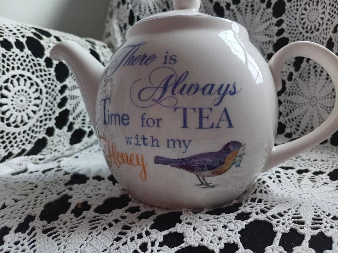 **Vintage Creative Co-op Artist Mary Lake Ampson Ceramic Teapot~Bird & Bee**