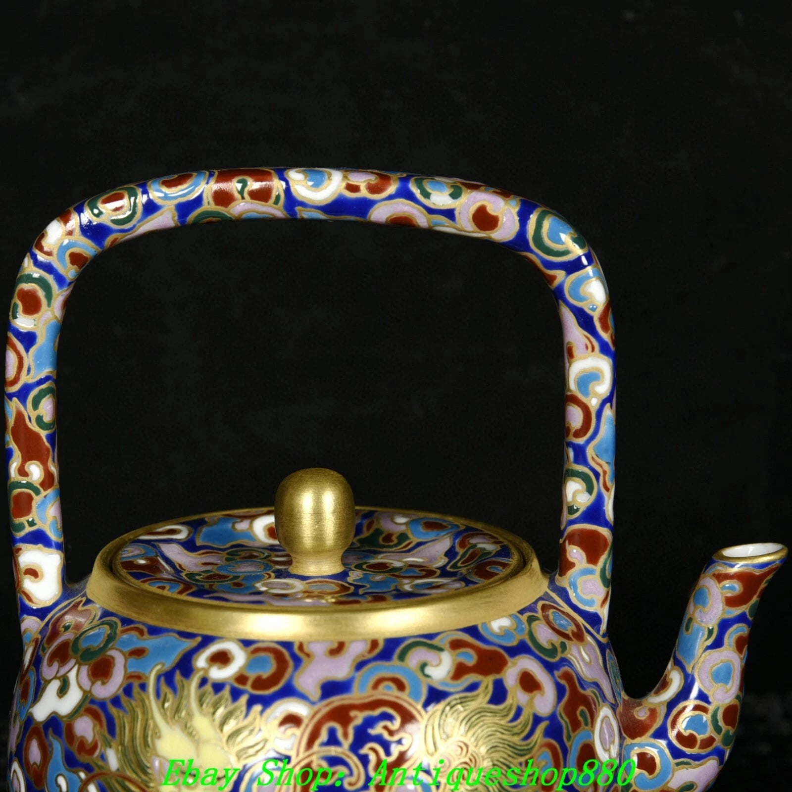 4.9''Qing Qianlong Marked Enamel Colour Porcelain Gold Kylin Wine Tea Pot Flagon-