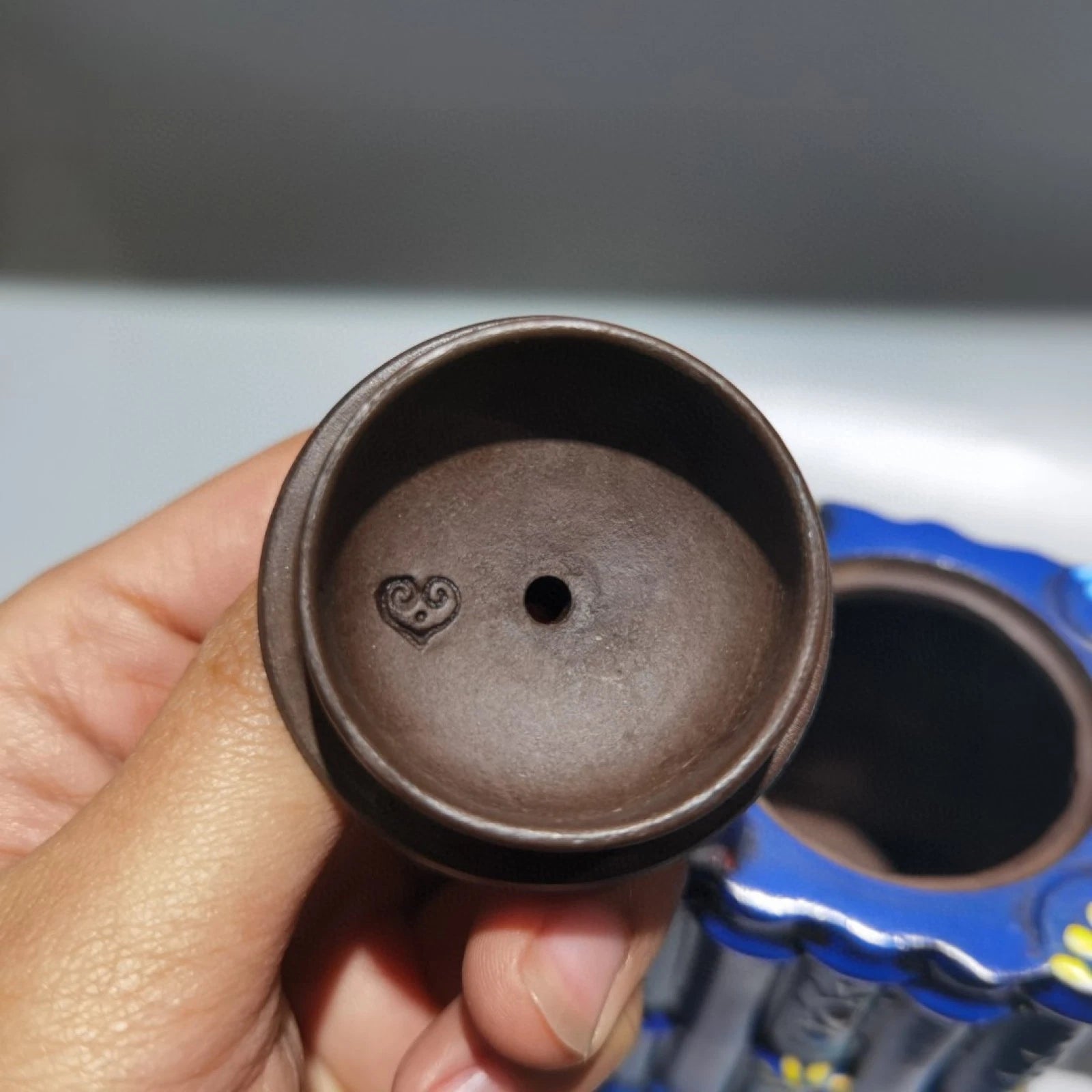 Chinese Clay Pot Purple Sand Fired Bamboo Enamel Square Sculpture Oriental Decor