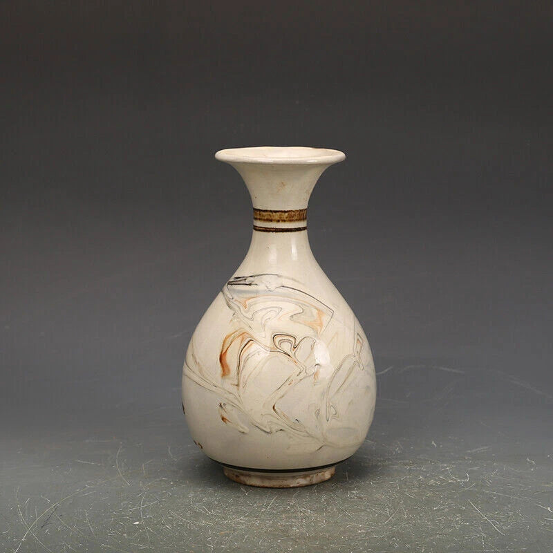 8.3"China CiZhou Kiln Porcelain Is Huairen Kiln Gnarled Enamel Yu Hu Chun Vase 4