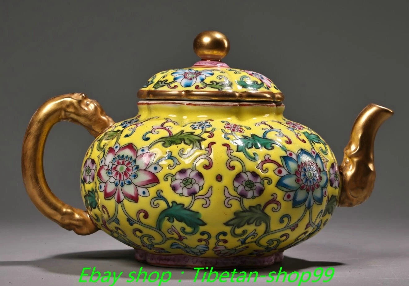 5.9''Old Qing Yongzheng Marked Enamel Colour Porcelain Gilt Wine Tea Pot Flagon