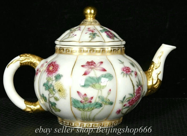 7.2" Old Chinese Yongzheng Dynasty Enamel Porcelain Gild Flower Kettle Pot