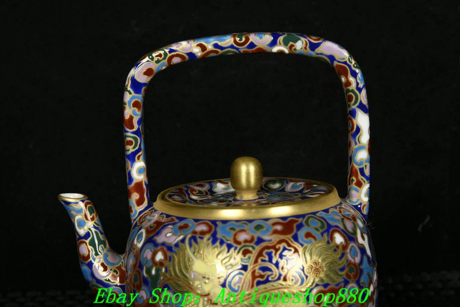 4.9''Qing Qianlong Marked Enamel Colour Porcelain Gold Kylin Wine Tea Pot Flagon-