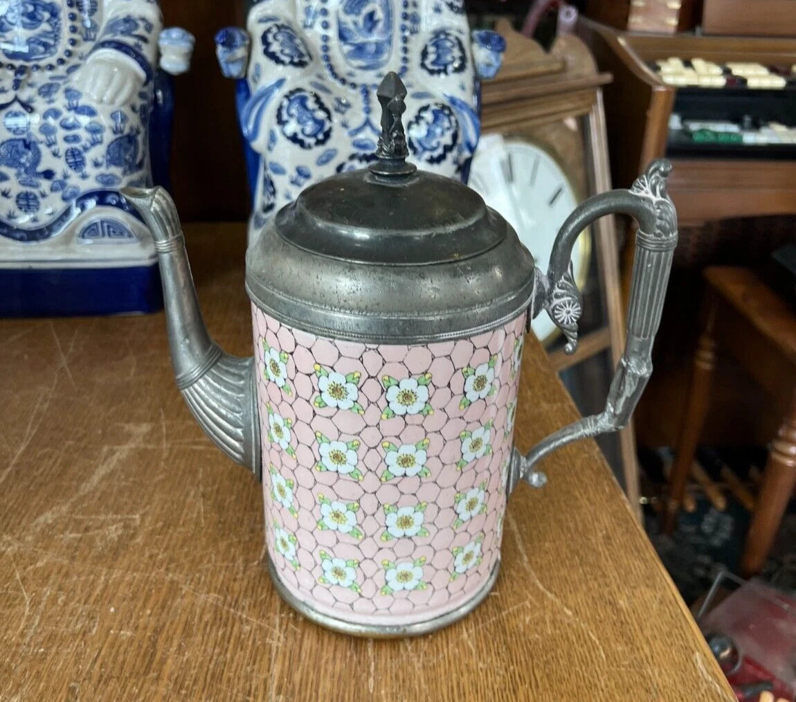 Antique Graniteware and Enamel Coffee Pot / Teapot with Lid