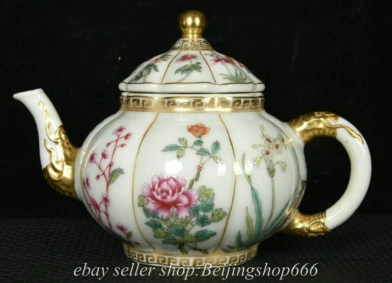 7.2" Old Chinese Yongzheng Dynasty Enamel Porcelain Gild Flower Kettle Pot