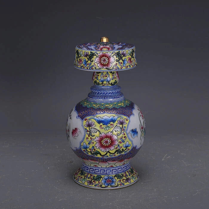 7.7"ChinaColour Enamels Porcelain Gild Embossed Decoration Flowers Plants Kettle